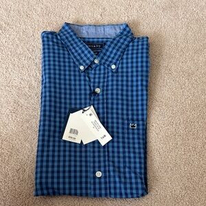 crown & ivy Blue and Navy Gingham Button-Down Shirt